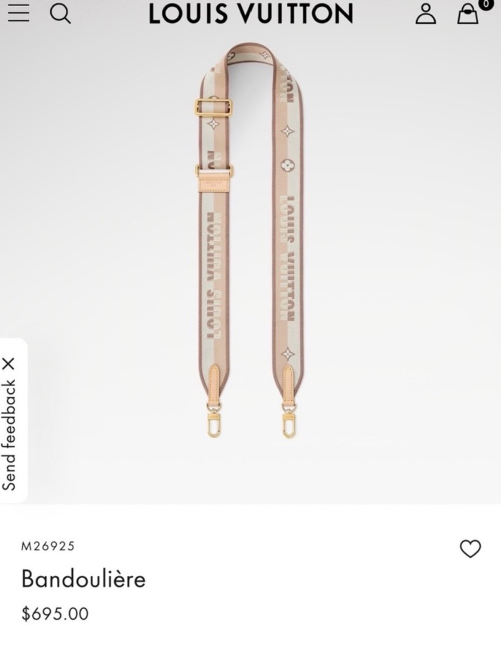 Louis Vuitton Beige and Pink Jacquard Bandoulière Strap with Gold Hardware
